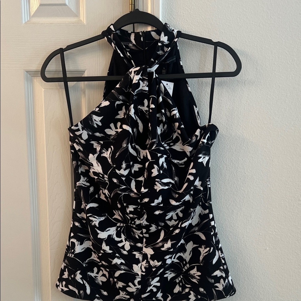 White House Black Market Black and White Halter Blouse